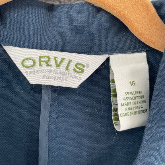 Orvis Womens Jacket Blue Linen Cotton Button Front Size 16 - Picture 6 of 9